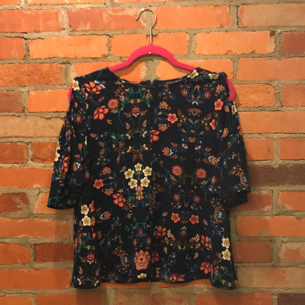 Navy floral cold shoulder top